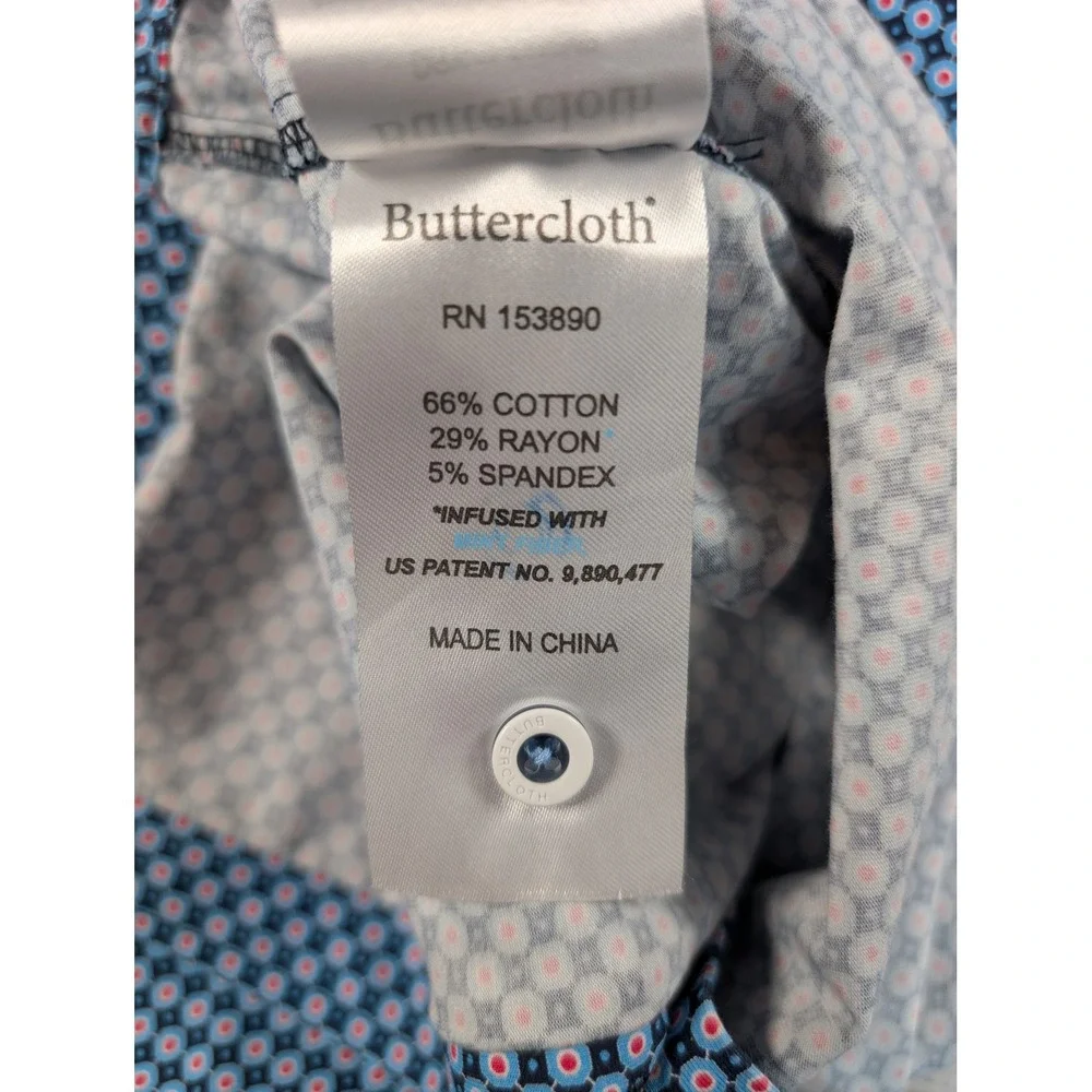 Buttercloth Icy Cotton Mens XL Regular Fit Blue Geometric Short Sleeve Shirt - Picture 7 of 8